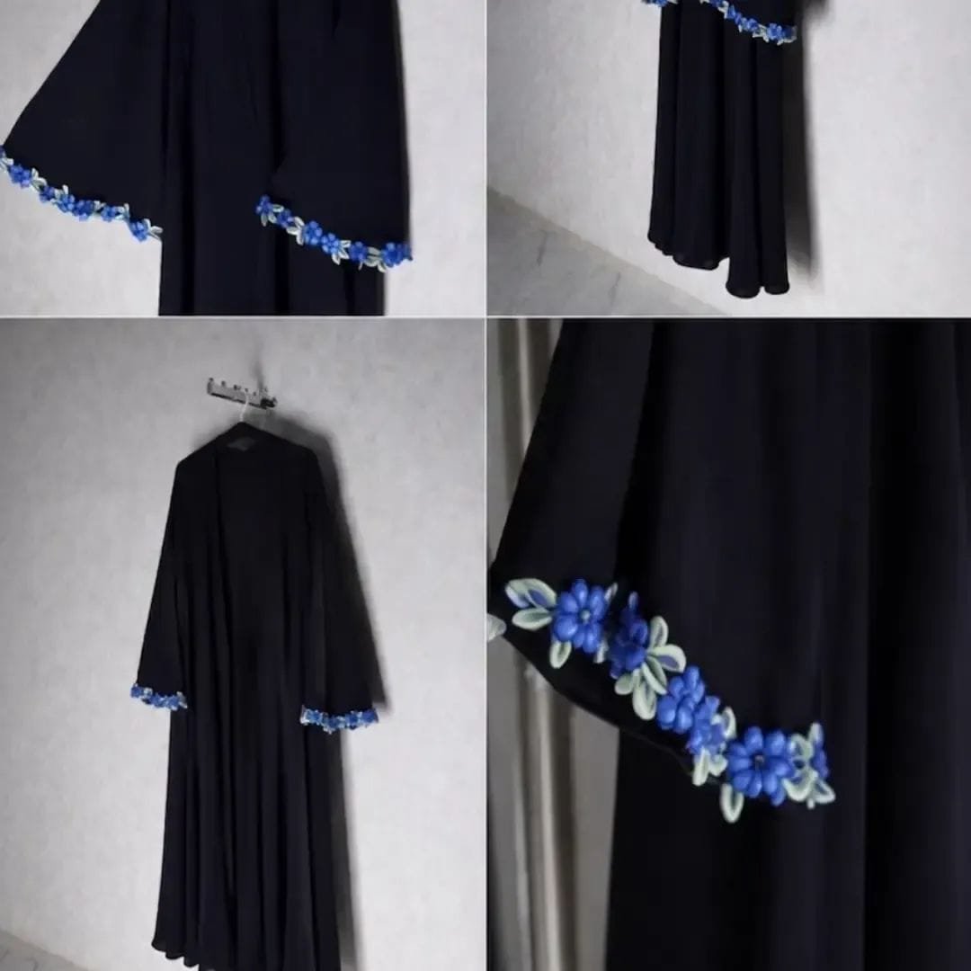 Elegant Black Abaya with Blue Floral Embroidery 1