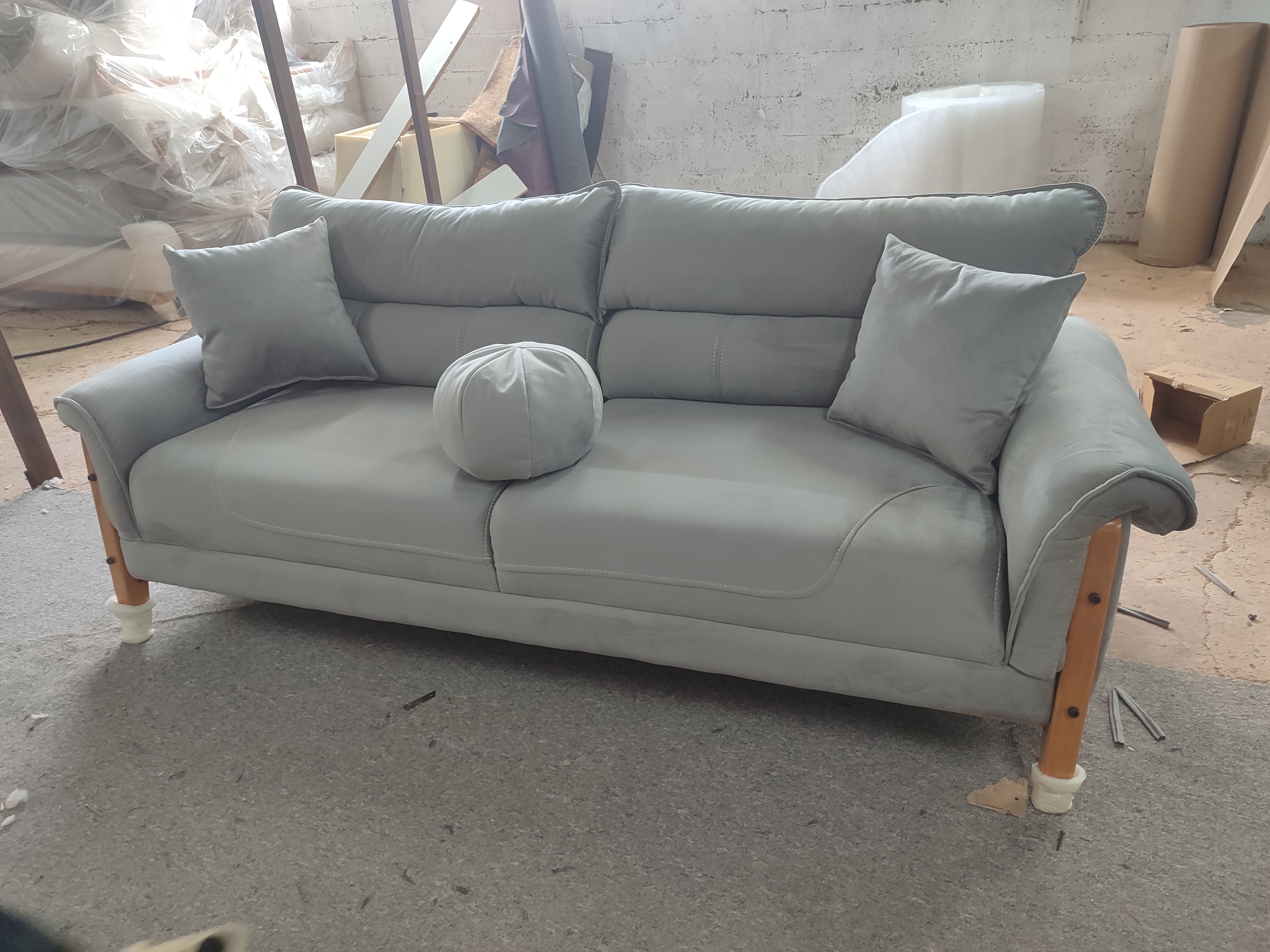 Modern Velvet Sofa with Wooden Legs