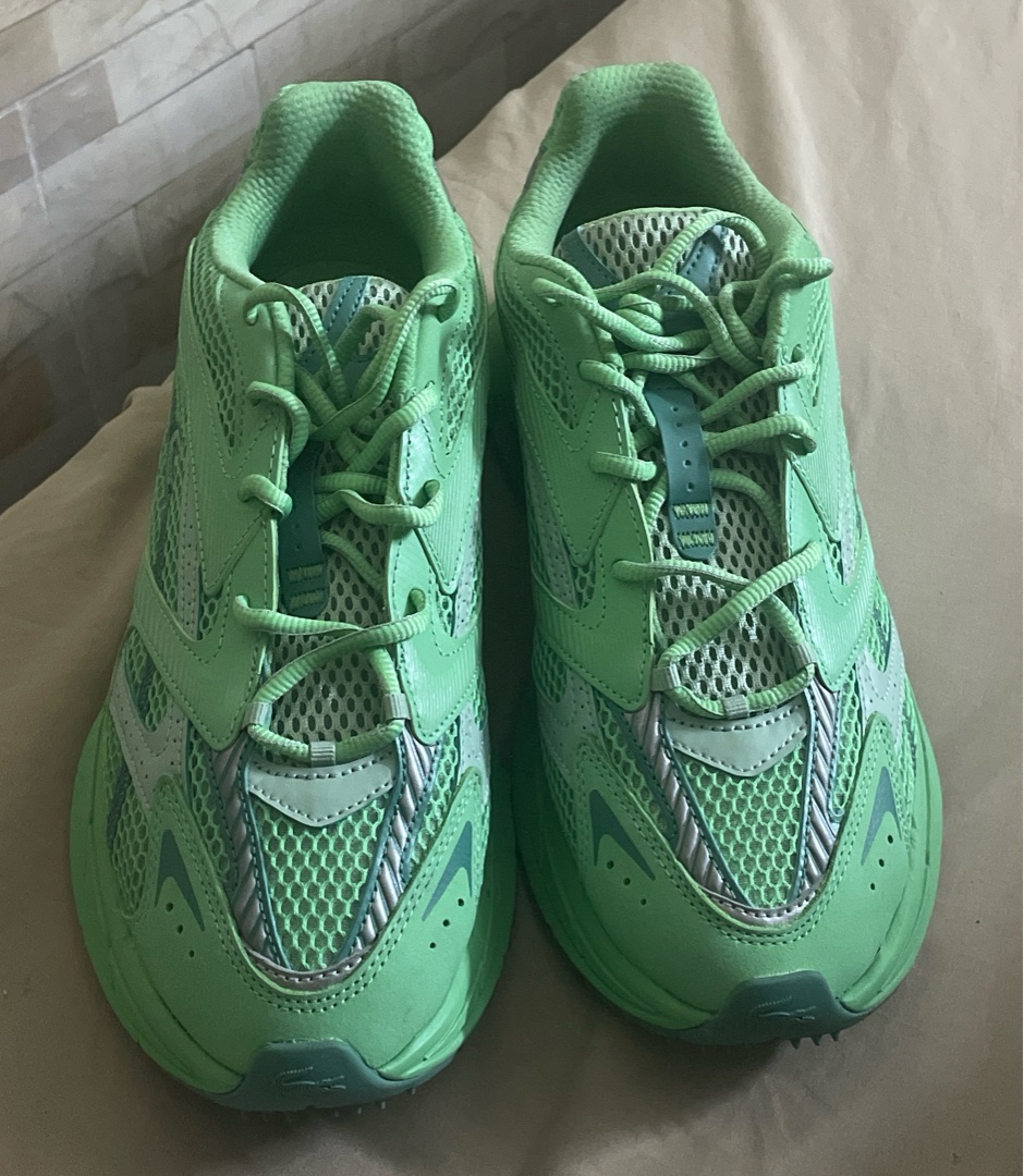 Green Mesh and Leather Sneakers