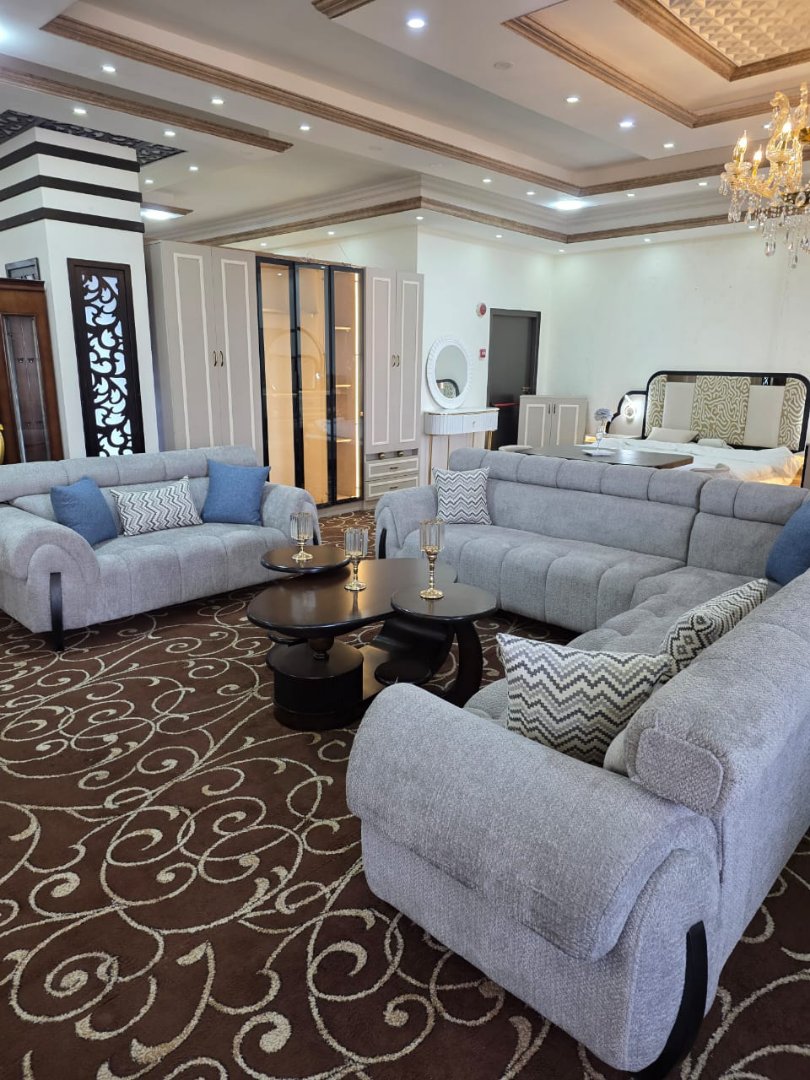 Modern Grey Sectional Sofa Set with Coffee Tables