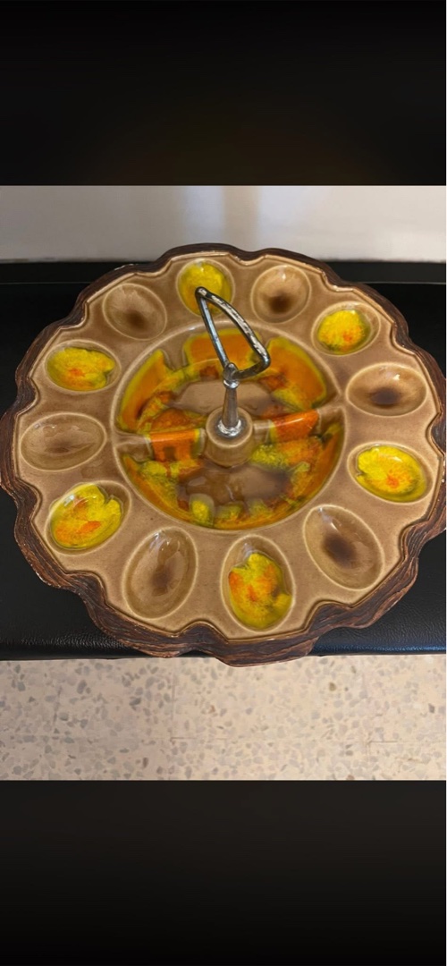 Vintage Deviled Egg Platter with Handle