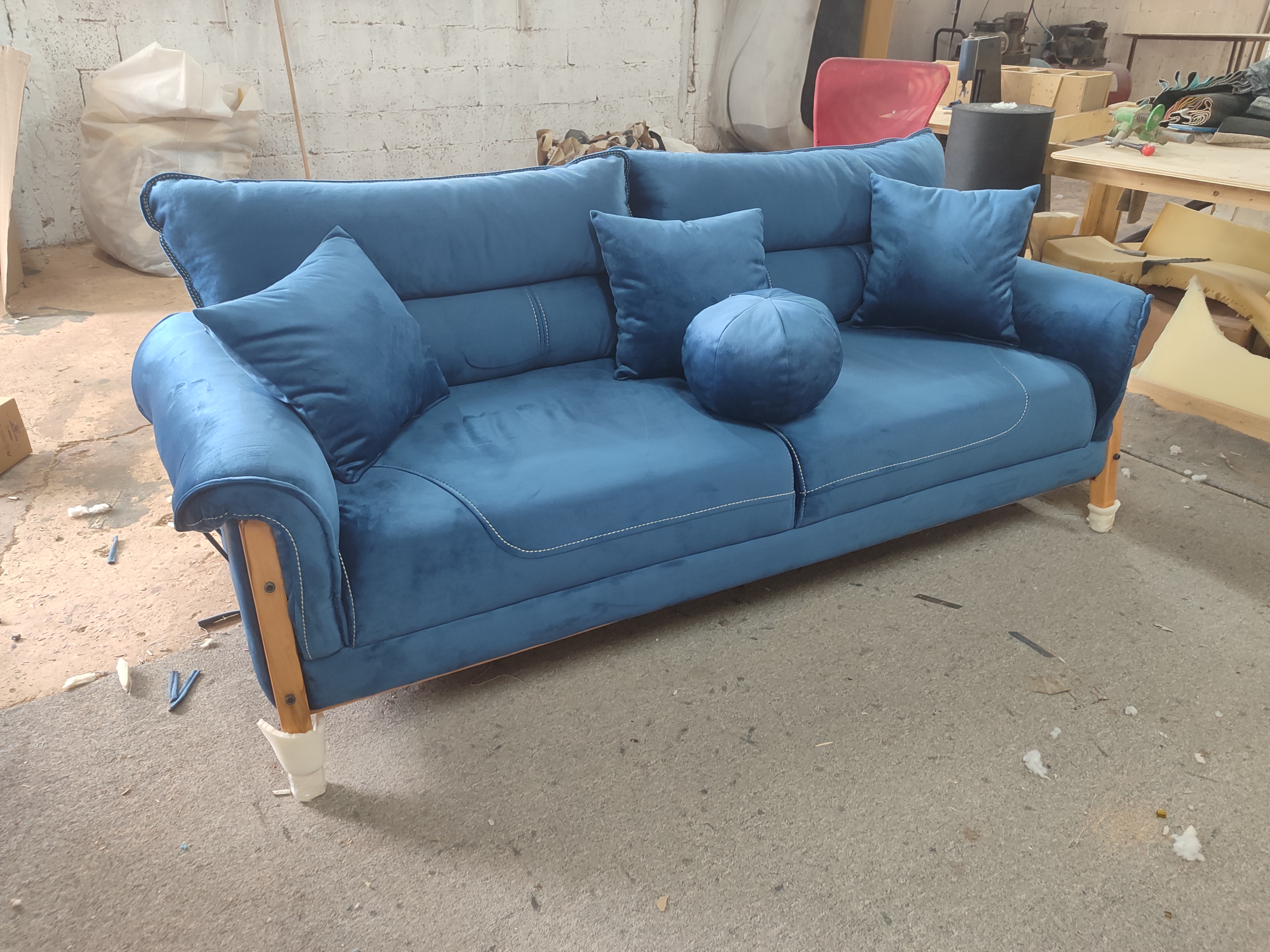 Modern Velvet Sofa with Wooden Legs 4