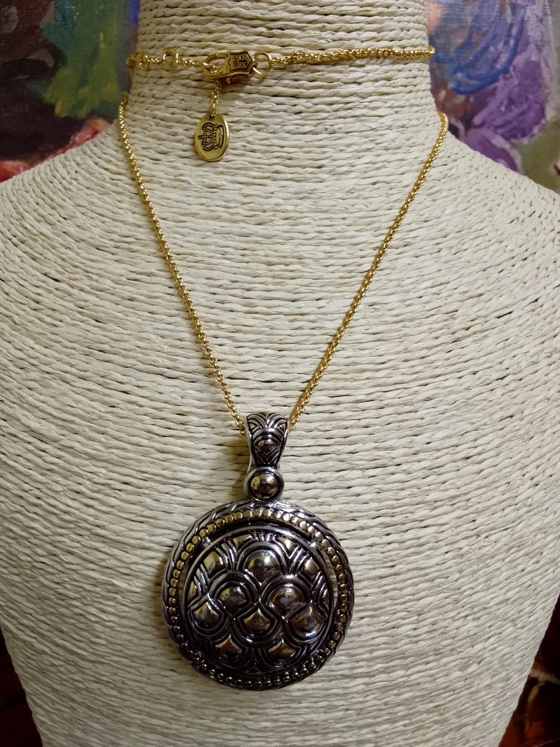 Gold Chain Necklace with Ornate Silver Pendant