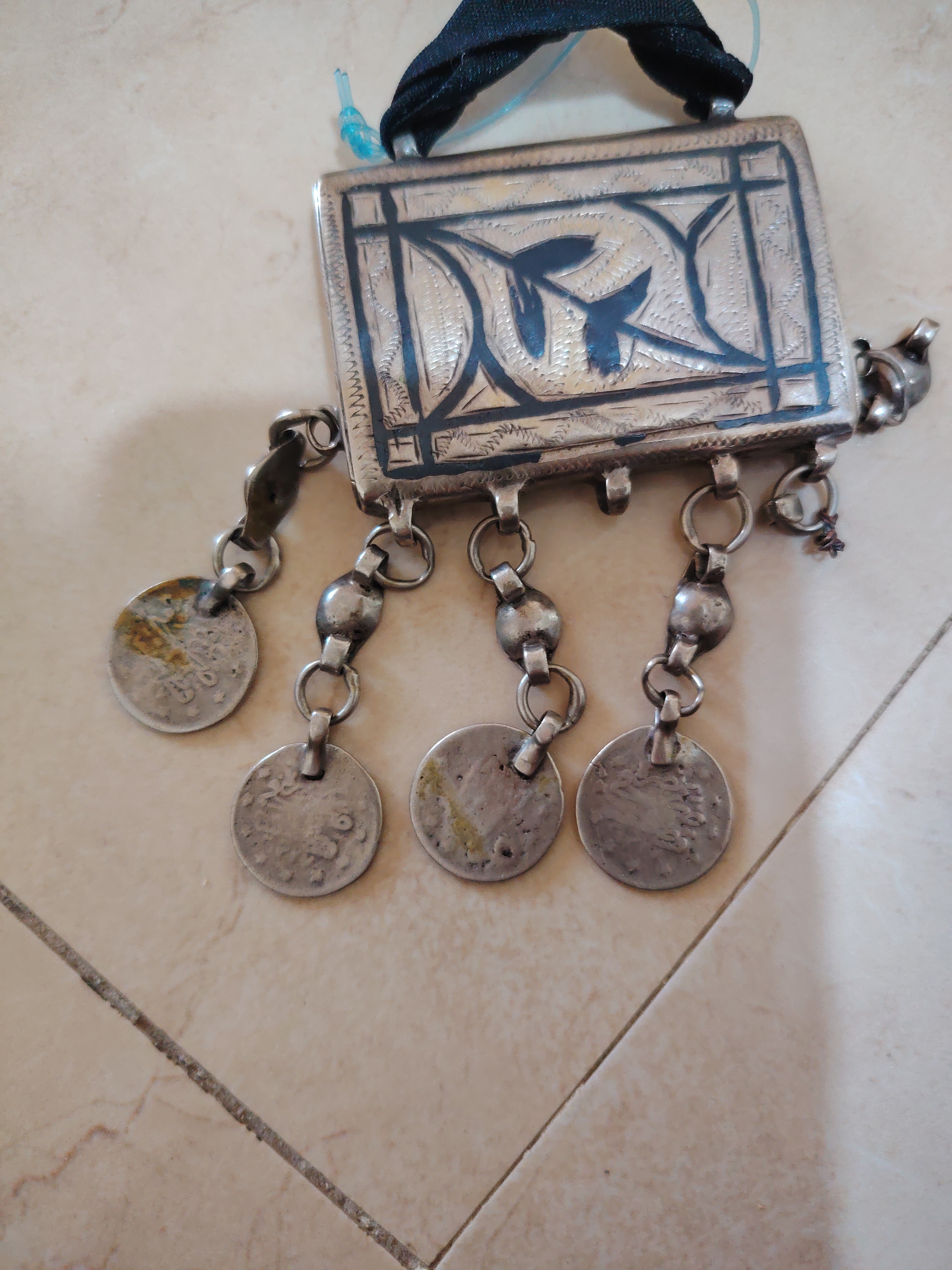 Antique Silver Pendant with Coins 2
