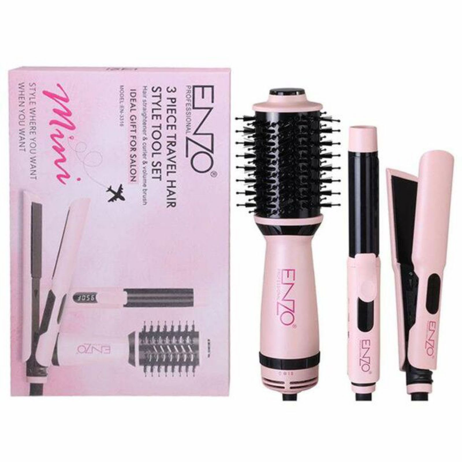 مجموعة أدوات تصفيف الشعر للسفر 3 قطع من ENZO Professional