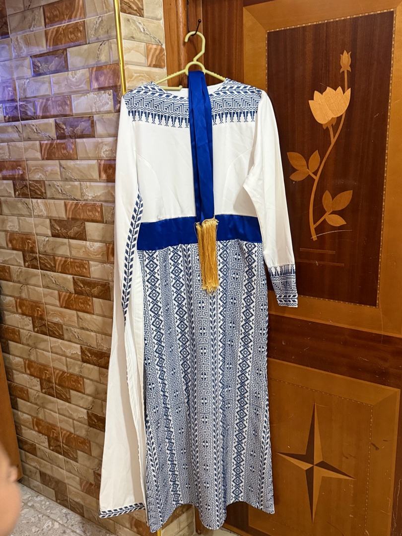 White and Blue Embroidered Abaya Dress 2