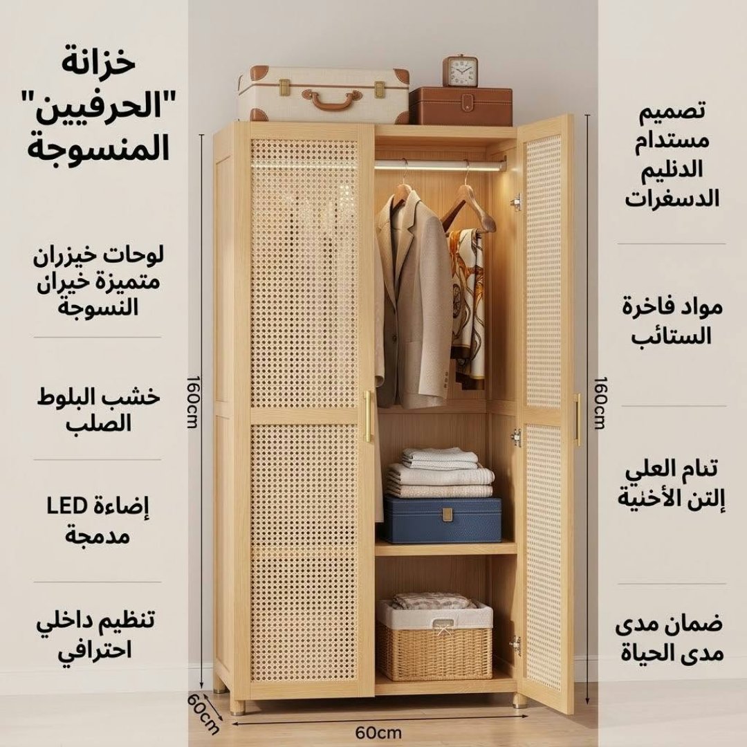 خزانة ملابس من الخيزران ببابين 3