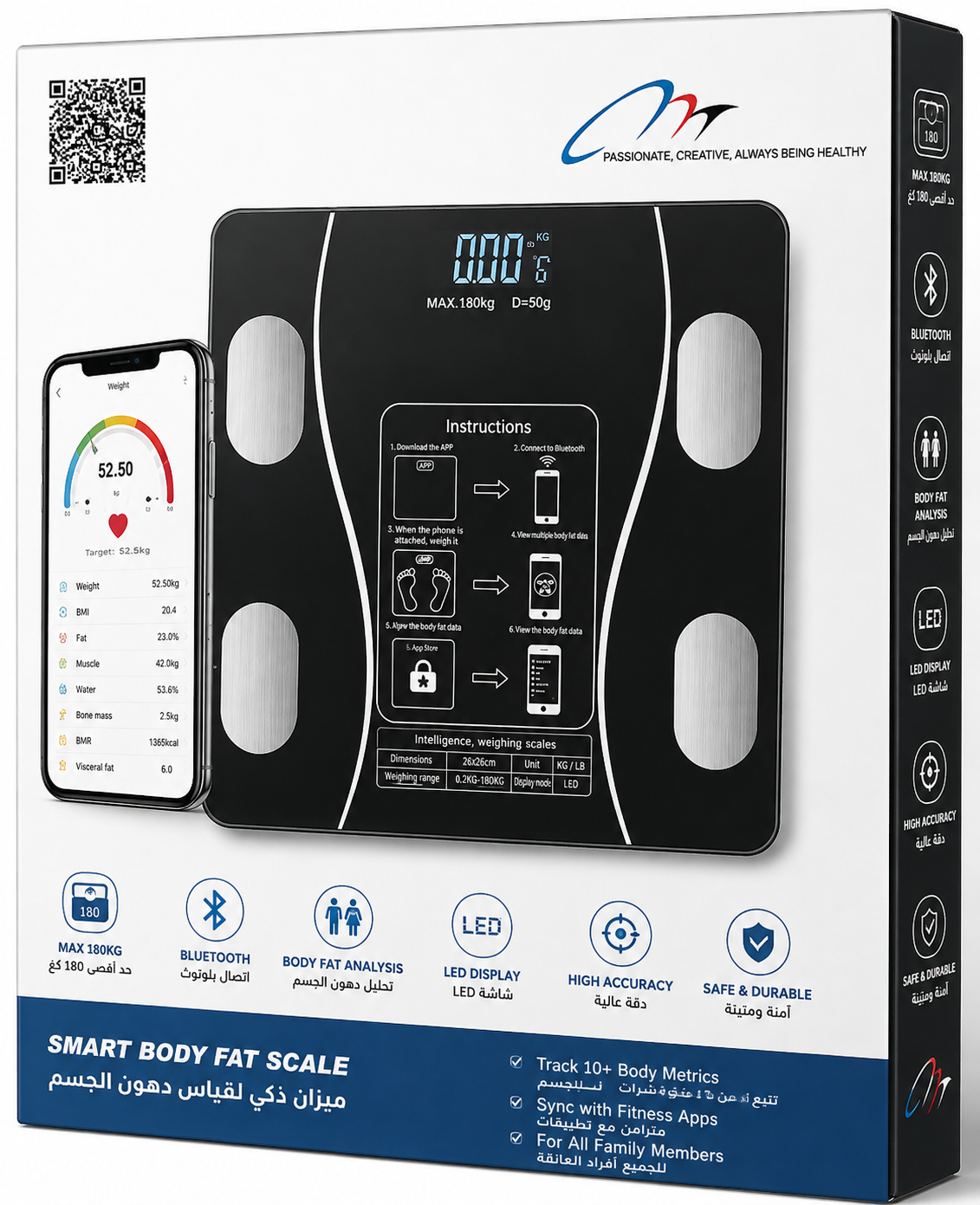 Smart Body Fat Scale with Bluetooth and LED Display