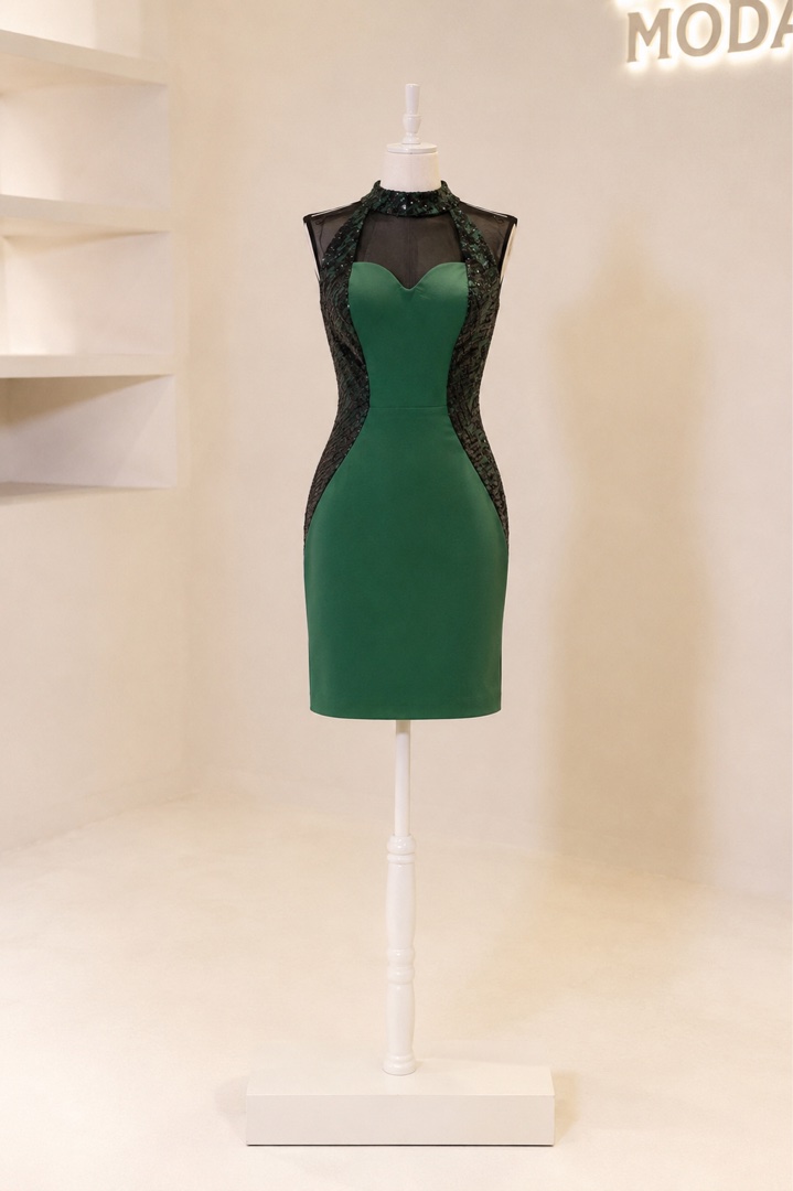 Elegant Green and Black Cocktail Dress