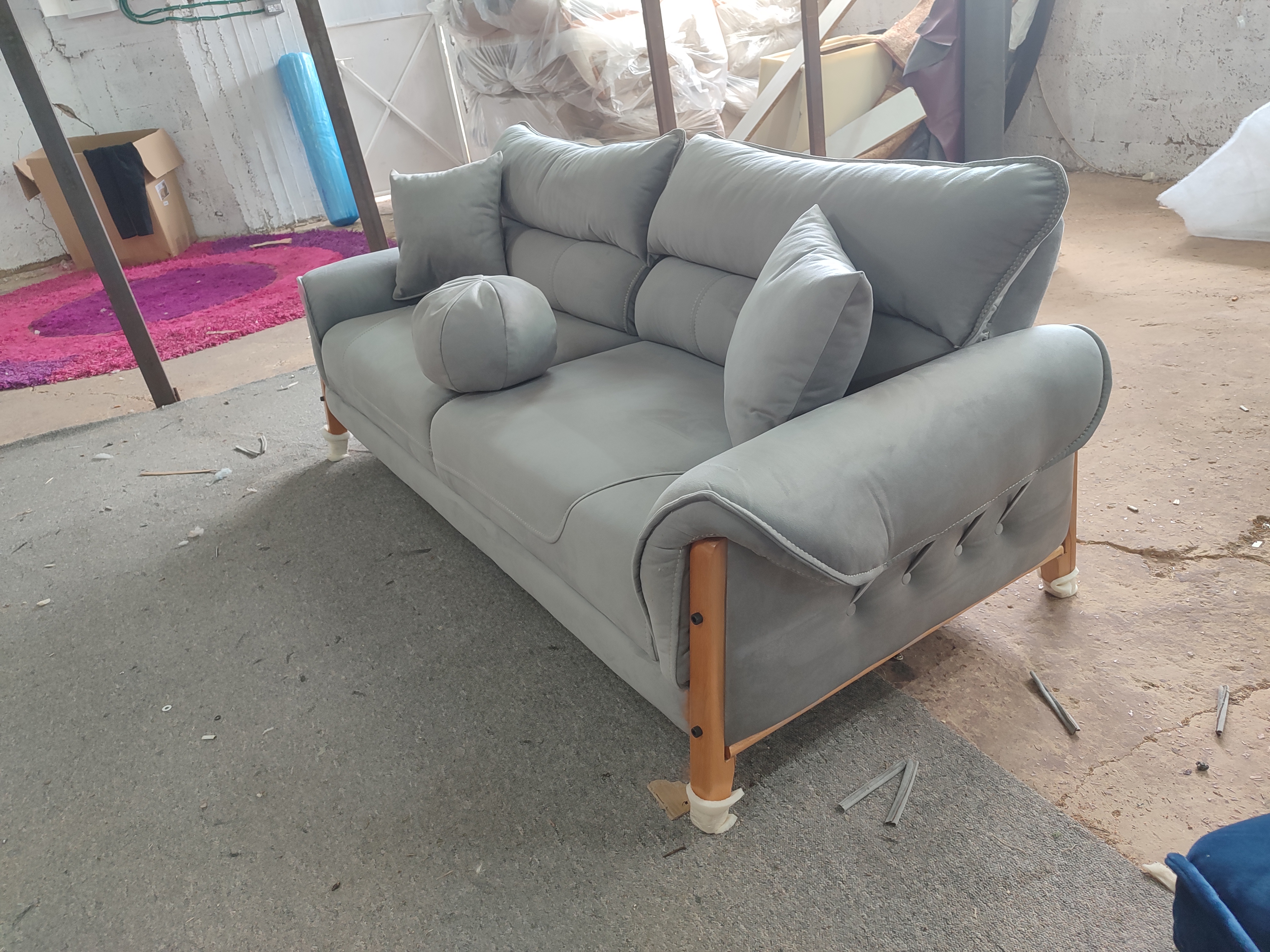 Modern Velvet Sofa with Wooden Legs 3