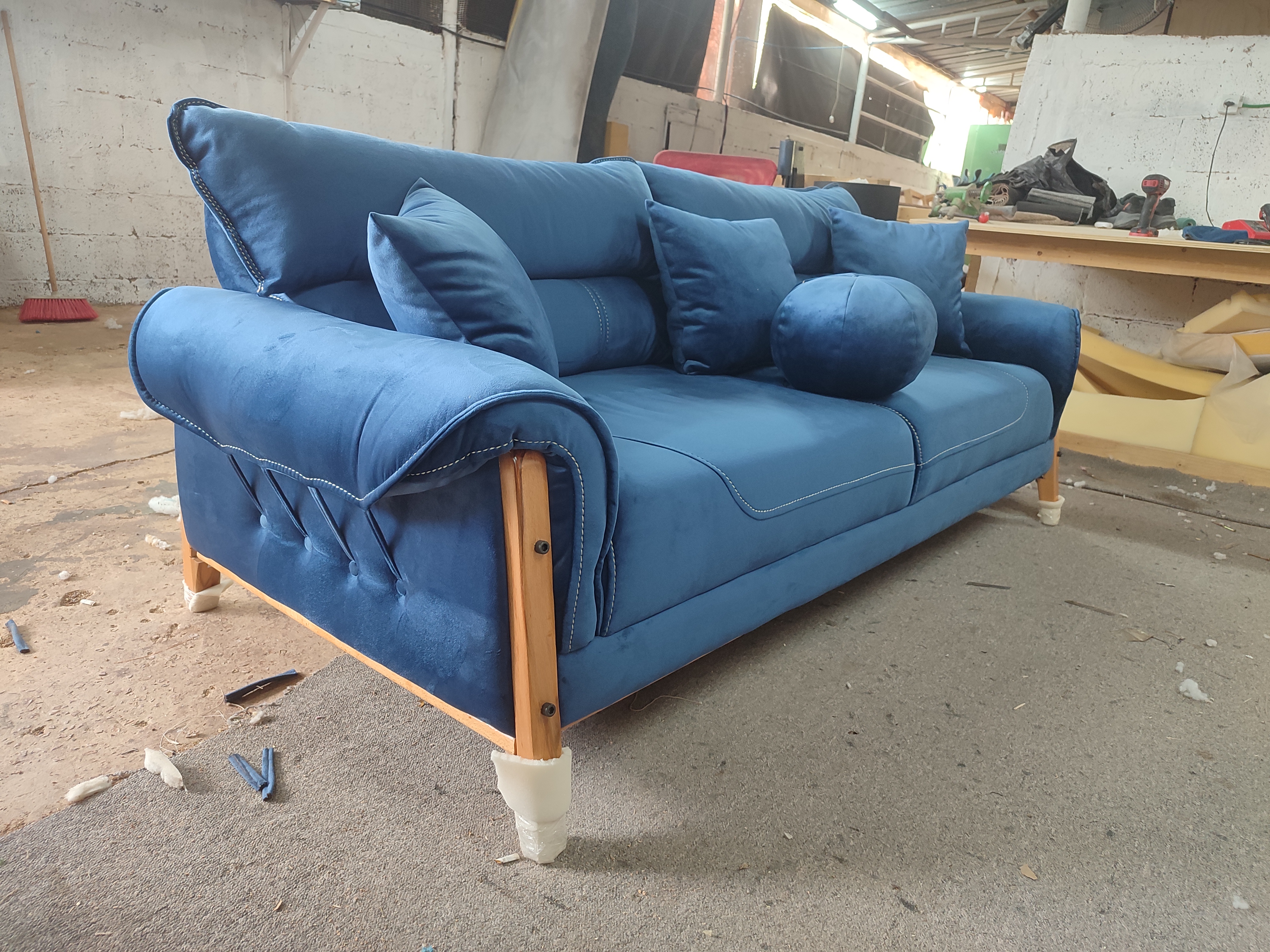 Modern Velvet Sofa with Wooden Legs 2