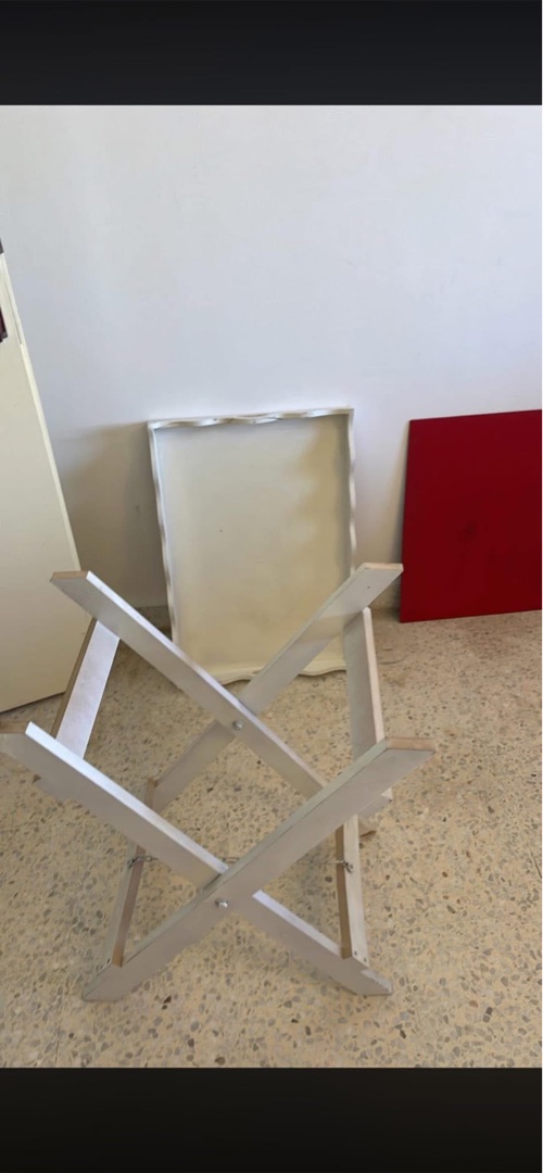 White Wooden Folding Tray Table with Red Top 2