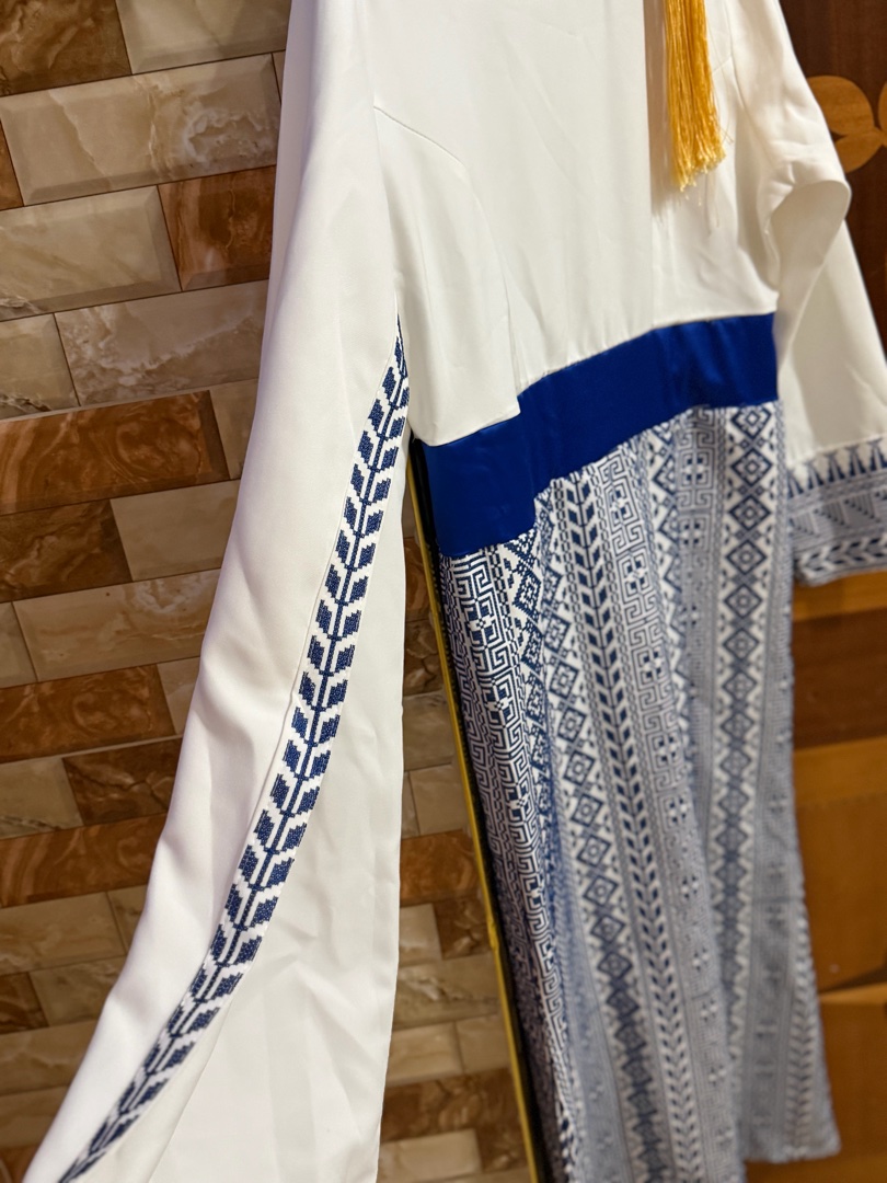 White and Blue Embroidered Abaya Dress