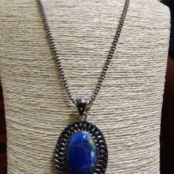 Silver Chain Necklace with Blue Stone Pendant
