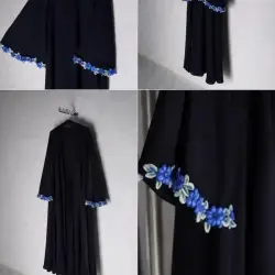 Elegant Black Abaya with Blue Floral Embroidery