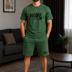 طقم تي شيرت وشورت رجالي أخضر 'Nope Not Today'