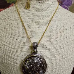 Gold Chain Necklace with Ornate Silver Pendant