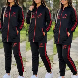 بدلة رياضية نسائية سوداء بخطوط حمراء