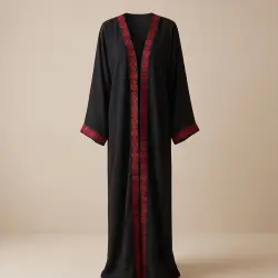 Black Abaya with Red Embroidered Trim