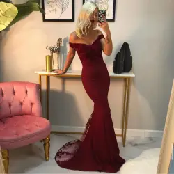 فستان سهرة ميرميد أوف شولدر - لون خمري من Fame Istanbul