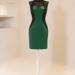 Elegant Green and Black Cocktail Dress
