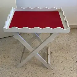 White Wooden Folding Tray Table with Red Top