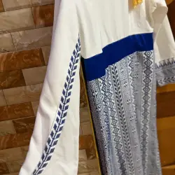 White and Blue Embroidered Abaya Dress